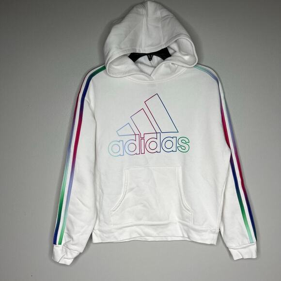 Adidas Girls Multicolor 3-Stripe Fleece Pullover Hoodie White XL (16) - Picture 1 of 8